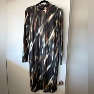 H&M Black & Green Tie Dye Turtleneck Midi Jersey Dress